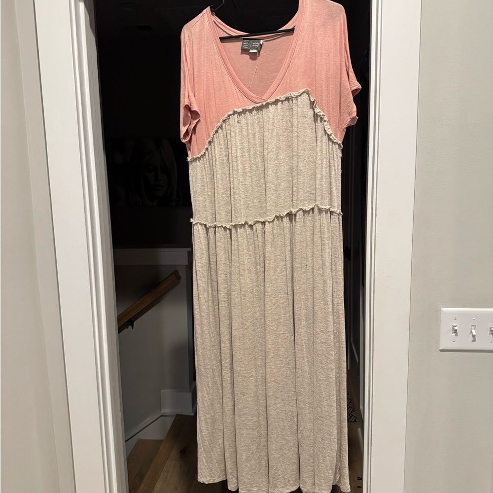 Pink and Cream Tiered Ruffled Midi Sundress- from ANTHROPOLOGIE
